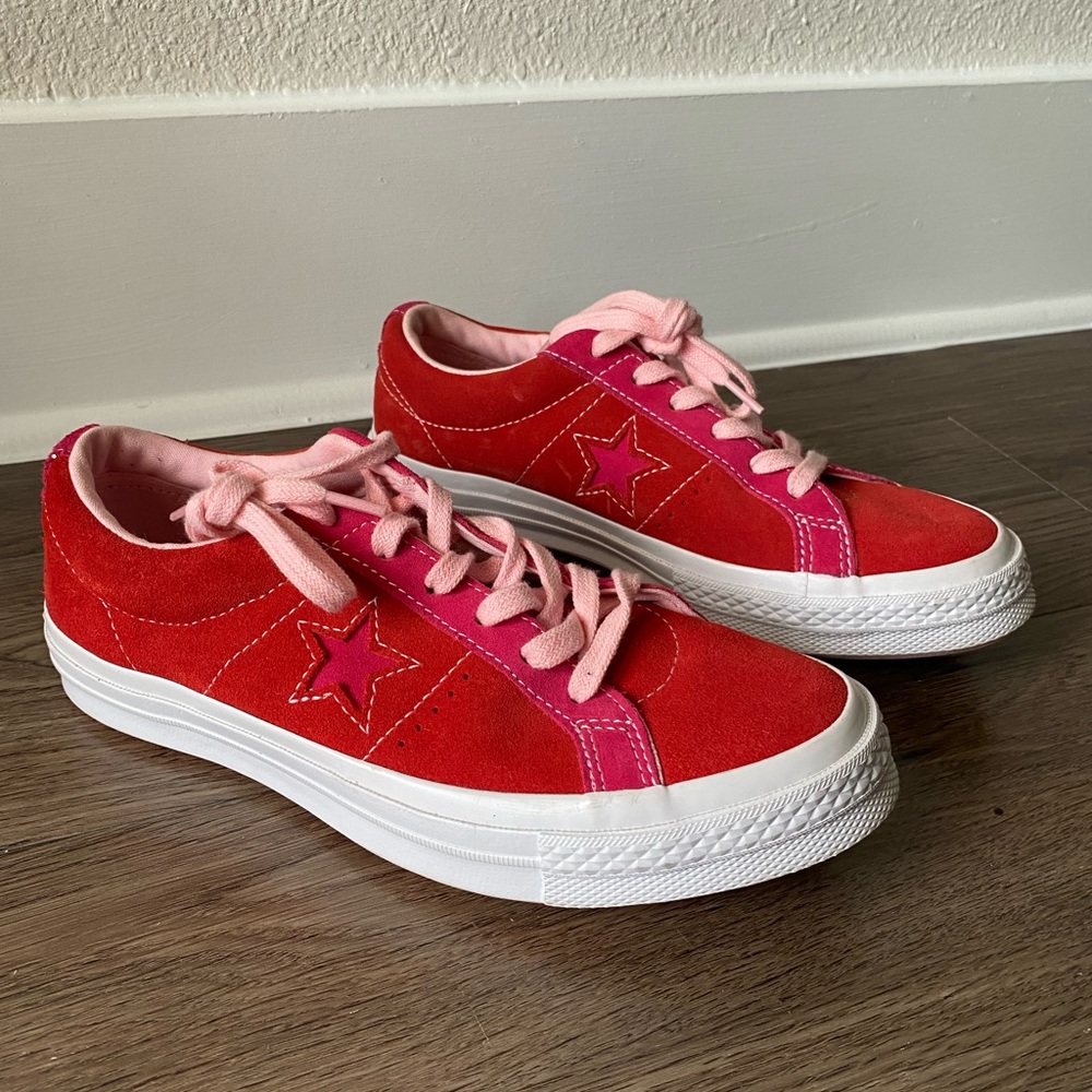 Converse One Star Shoes- Red & Pink
